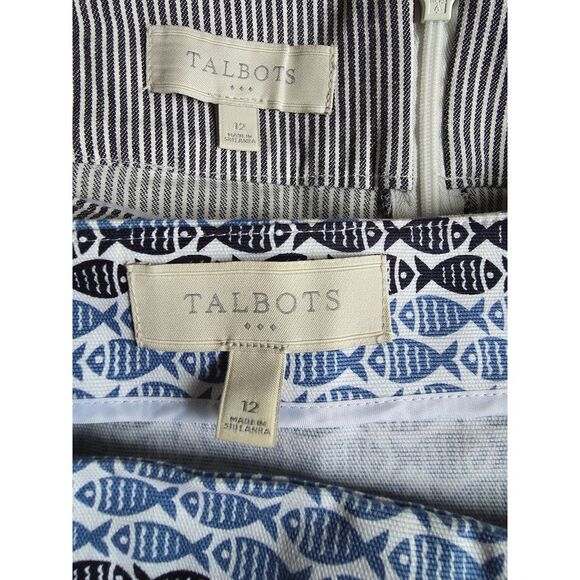 Talbots Skirts (Lot of 2)  Blue Fish Gray White Seersucker Pencil Mini Size 12 - Picture 12 of 14